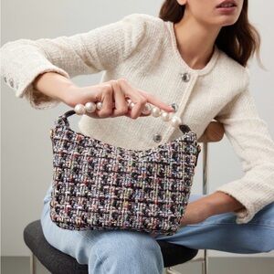 NWOT Lele Sadoughi Multicolor Tweed Shoulder Bag with Pearl Handle